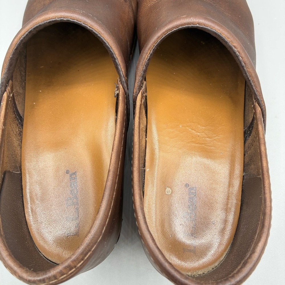 L.L. Bean Brown Leather Clogs Women’s 8.5 M Slip On Wedge Round Toe - Picture 7 of 8